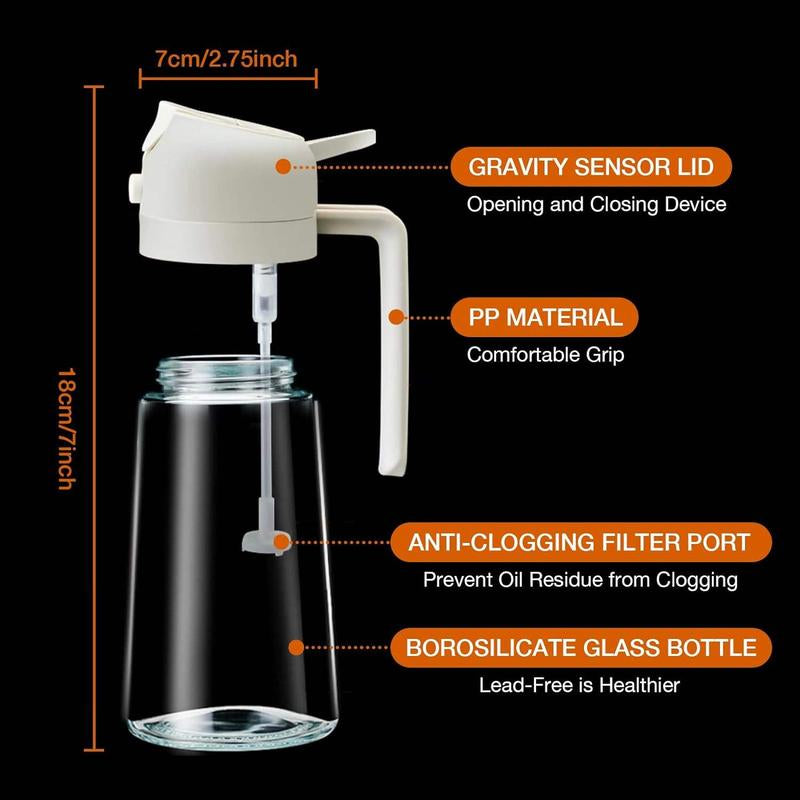 Olive Oil Dispenser & Sprayer Bottle, Oil Dispenser for Kitchen, Modern Kitchen Utensils for Cooking, Frying & Baking, Best 2 in 1 Glass Oil Dispenser, 20-Oz.