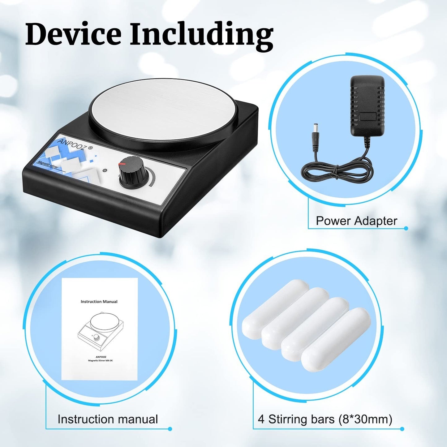 Magnetic Stirrer with 4 PCS Stir Bars, Stir Plate 3000RPM Magnetic Mixer 3000...