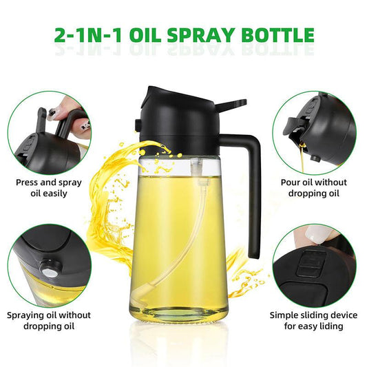Olive Oil Dispenser & Sprayer Bottle, Oil Dispenser for Kitchen, Modern Kitchen Utensils for Cooking, Frying & Baking, Best 2 in 1 Glass Oil Dispenser, 20-Oz.